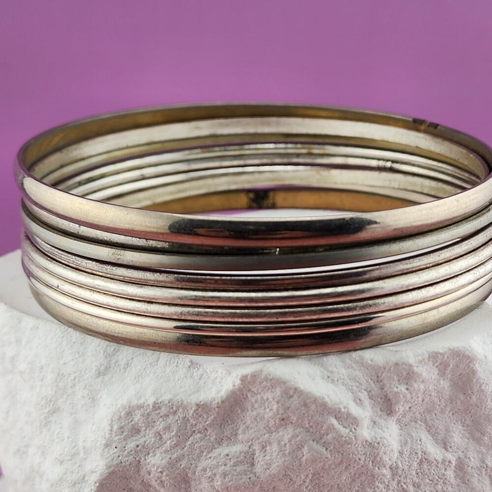 Silver Tone Mixed Width Smooth Bangle Bracelet Set Classic Stacking Jewelry